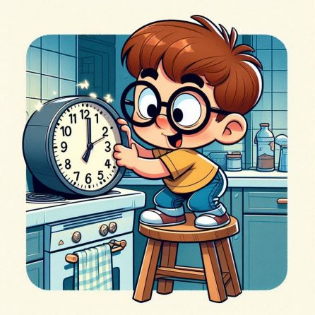 Billy changing the kitchen's clock