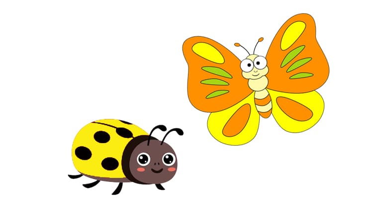 ladybird and butterfly in Lara the yellow ladybird story