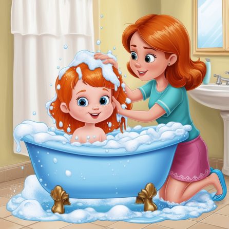 mommy washes Mia's hair