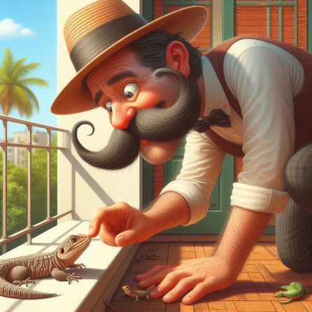 Mr. Mustache saving lizard