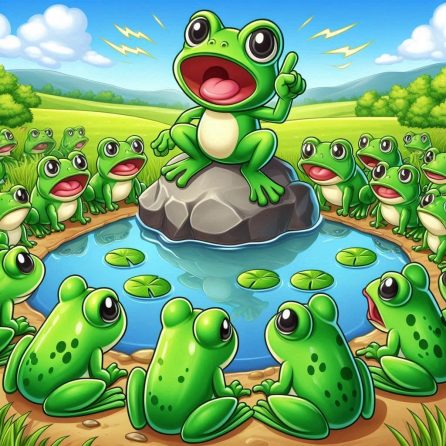 the bully frog is depicted as a newcomer, asserting his power