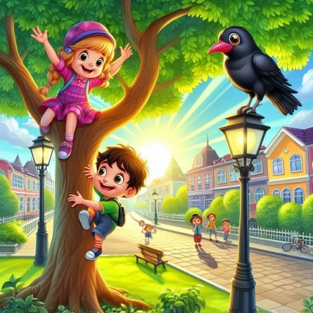 a little girl and a little boy climbing a tree