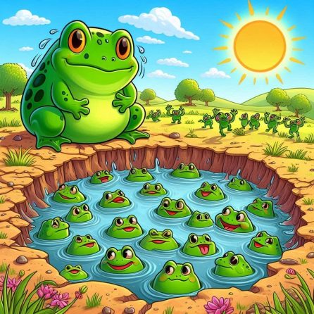 bully frog is left without a place to swim and is not accepted by others.