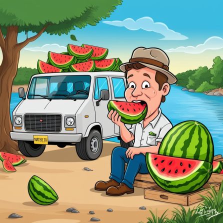 watermelon seller is eating watermelon