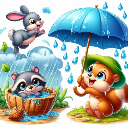 animals playing in rain