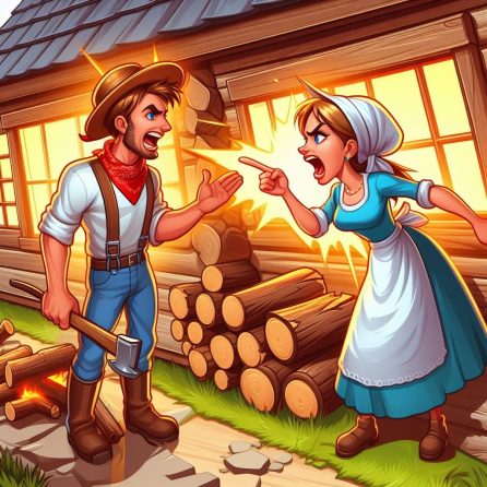 woodcutter and wife fighting