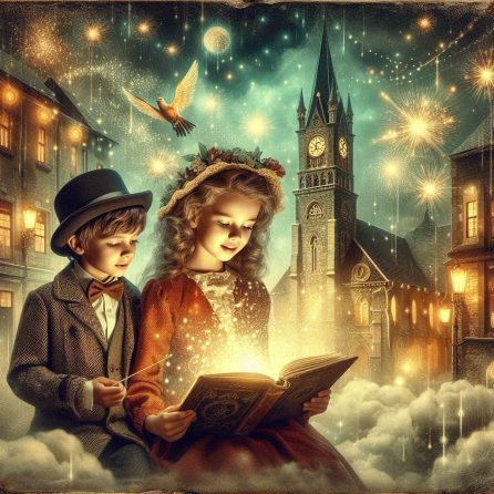 Gerda and Kai reading book in the snow queen story for kids