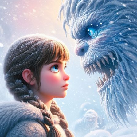 Gerda and snowy monster in the snow queen story for kids
