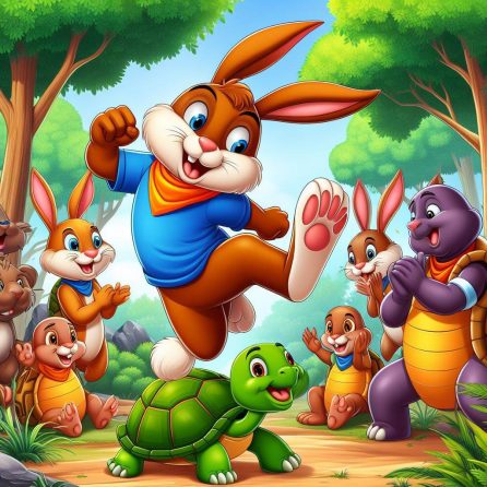 hare doing tricks in the tortoise and the hare story for kids