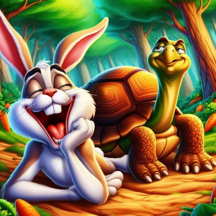 tortoise and hare laughing in the tortoise and the hare story for kids