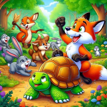 tortoise winning in the tortoise and the hare story for kids