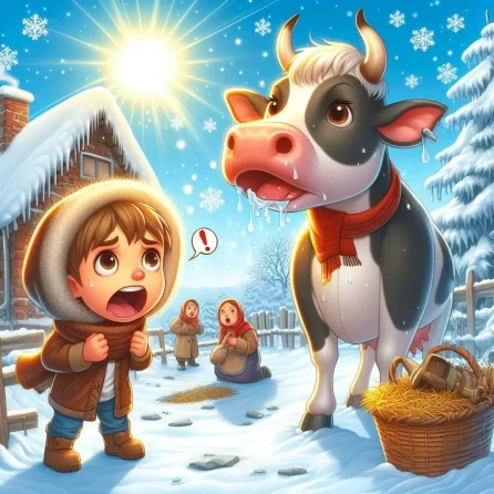Jack and the cow in Jack and the beanstalk story for kids
