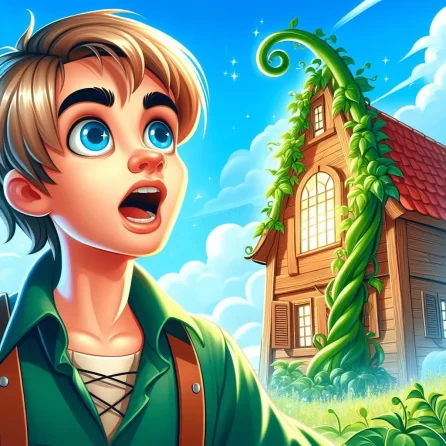 Jack being surprised in Jack and the beanstalk story for kids
