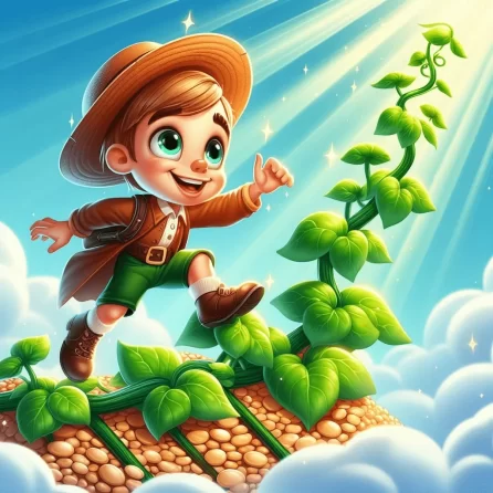 Jack going up the beanstalk in Jack and the beanstalk story for kids