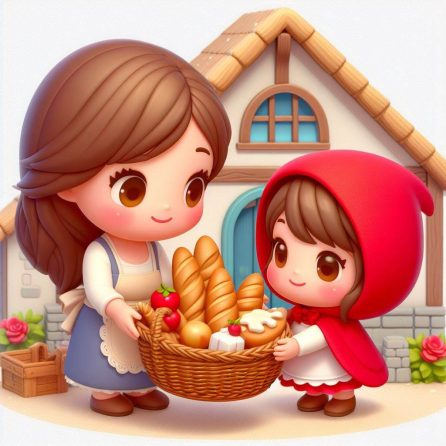 mom gives food to little riding hood