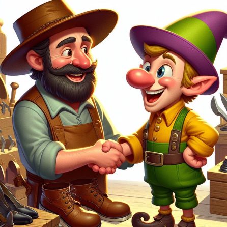 shoemaker and elves make a deal in the elves and the shoemaker story for kids
