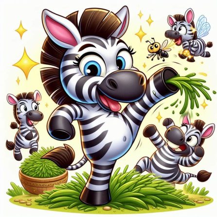 zebras eating sweet grass in Zara the little zebra story for kids