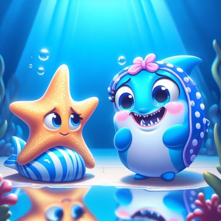 fish and starfish talking in blue fish's huge wish story for kids