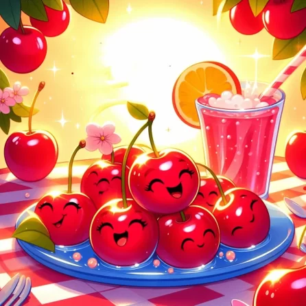 happy cherries in Tommy counts to ten story for kids