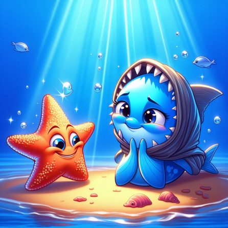 starfish talking to fish in blue fish's huge wish story for kids